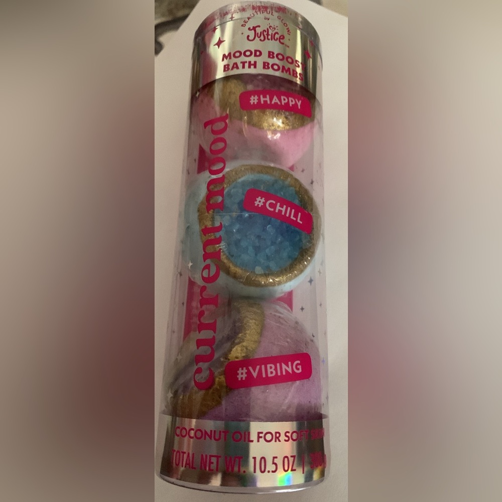 Justice Mood Boost Bath Bombs - Vibrant Pink, Blue, and Gold